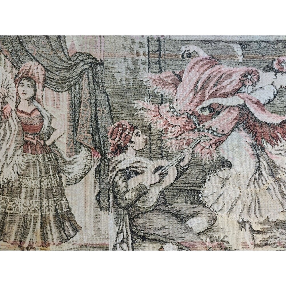 Vintage Spanish Flamenco Courtyard Woven Tapestry Wall Hanging 32x17 MCM Fringe